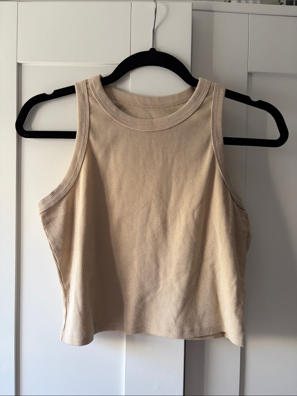 Ribbed Crop Tank Top in Light Beige